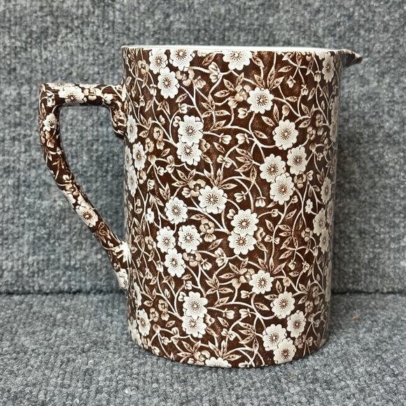 Antique Staffordshire brown Transferware Calico measuring pitcher Ironstone jug - Picture 6 of 10